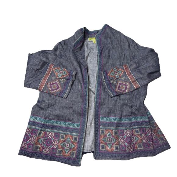 Sigrid Olsen Jackets & Blazers - Sigrid Olsen Signature Woman Open Front Blazer Denim Embroidered Small (AD14)